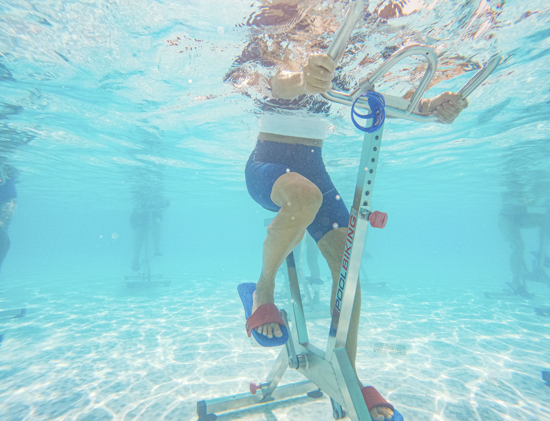 Pedalling underwater on an Aquafit pool bike